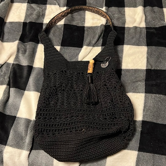 The Sak Handbags - EUC The Sak McClaren Crochet Tote Purse with attached wristlet. Black.